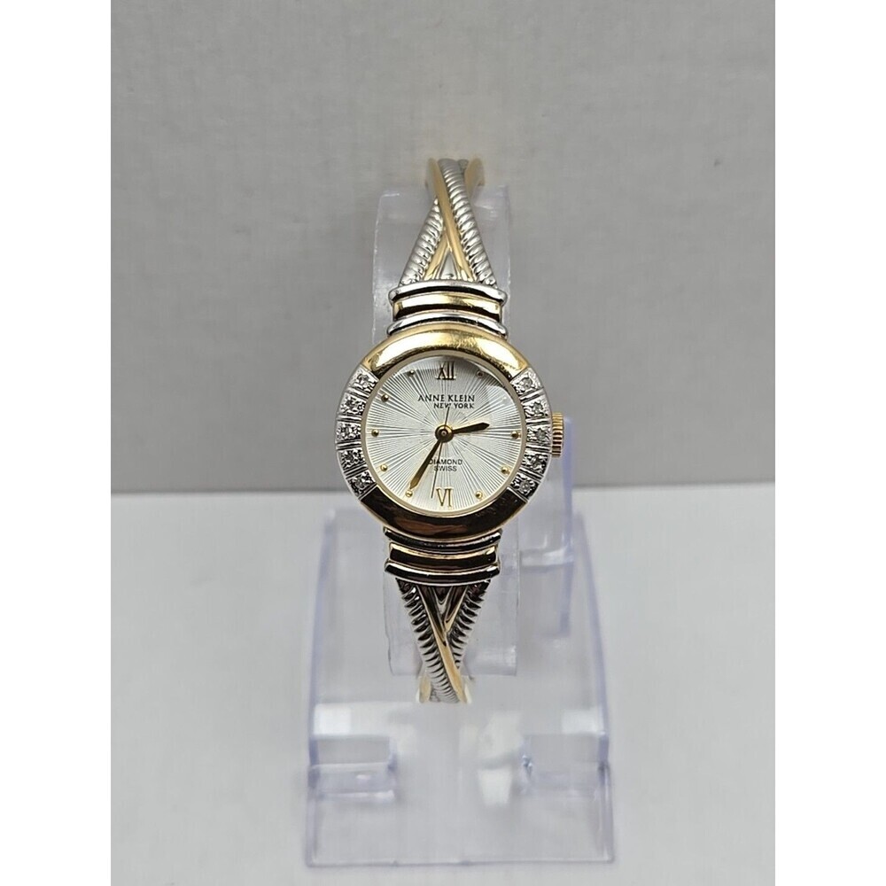 Anne Klein Diamond Swiss Vintage Quartz Two Tone Bangle Watch New Battery 763S